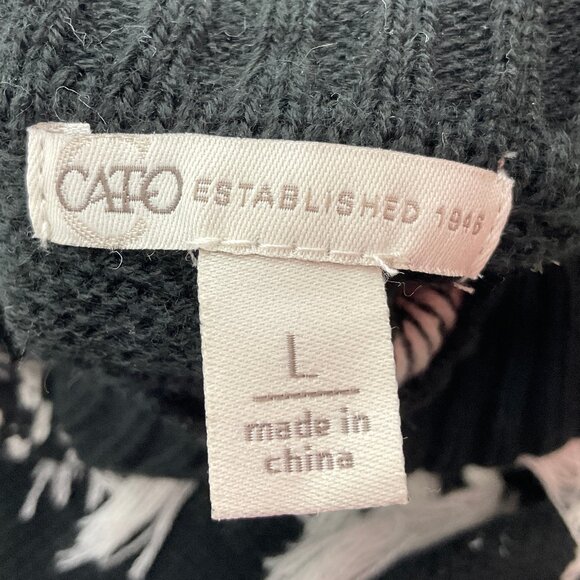 Cato Black & White Sweater Sz L with Fringe Tassels - Picture 4 of 12